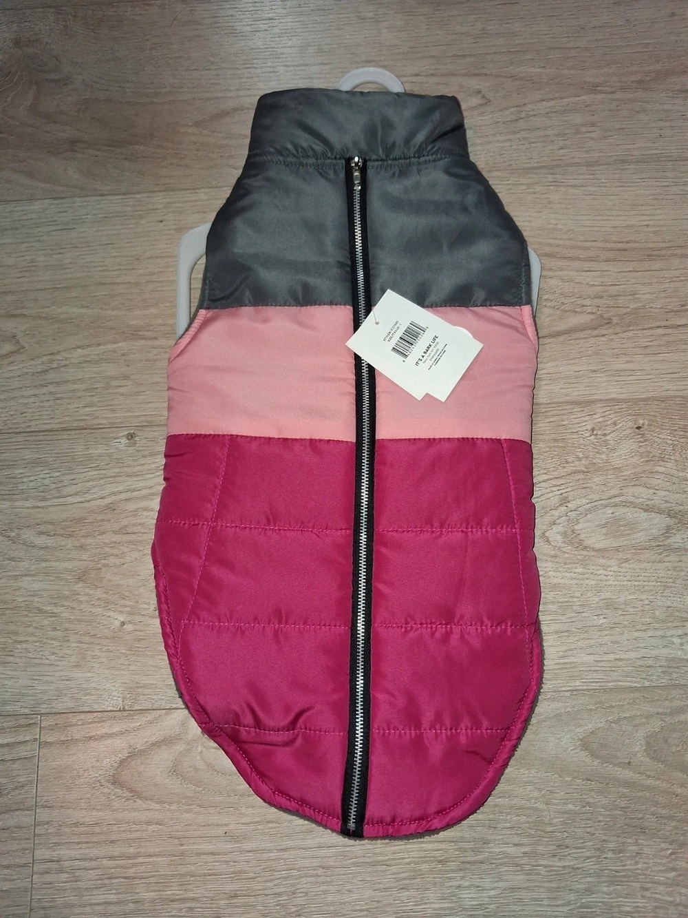 Large Dog Colorblock Puffer Vest Jacket - Pink & Gray